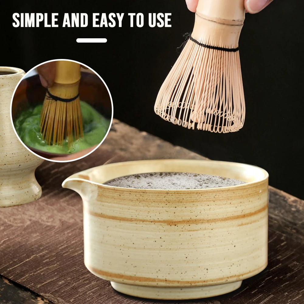 4-Piece Japanese Matcha Tea Set – Bamboo Whisk, Scoop, Bowl, and Whisk Holder – Ideal for Tea Ceremony and Home Us