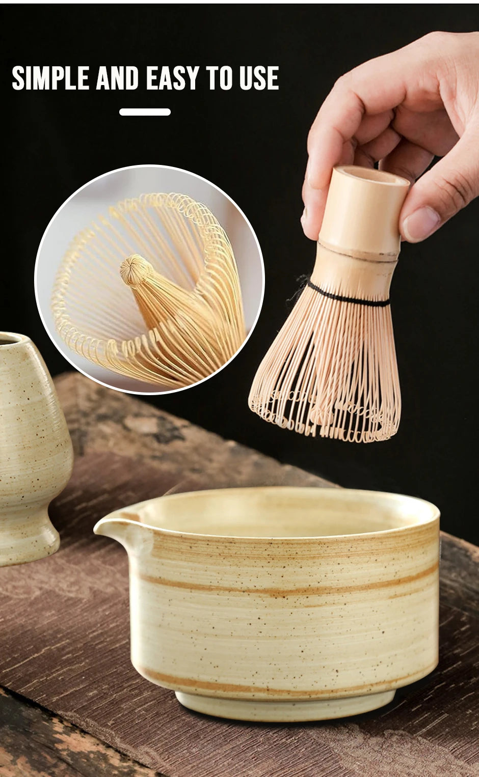 4-Piece Japanese Matcha Tea Set – Bamboo Whisk, Scoop, Bowl, and Whisk Holder – Ideal for Tea Ceremony and Home Us